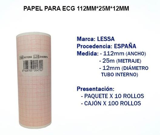Papel para ECG 112mm*25mt_ Paq x 1 Rollos _Lessa -España