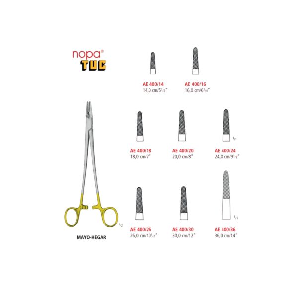 PINZA PORTA AGUJA MAYO-HEGAR TUNGSTENO 14 CM_AE 400/14_NOPA