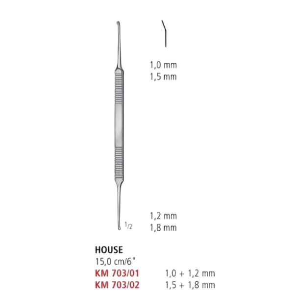 CURETA/CUCHARILLA DOBLE_HOUSE (1,0-1,2mm)_15 CM_KM 703/01-NOPA