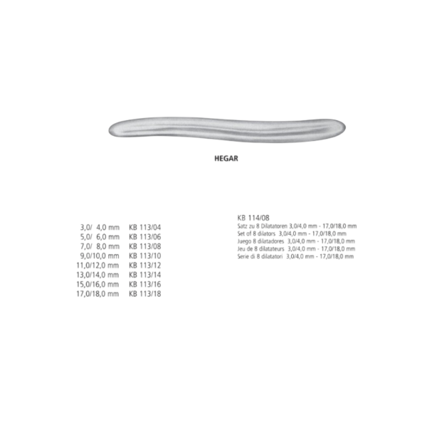 DILATADORES UTERINOS HEGAR_SET 8 PIEZAS (3/4_17/18)_ AK 314/08-NOPA
