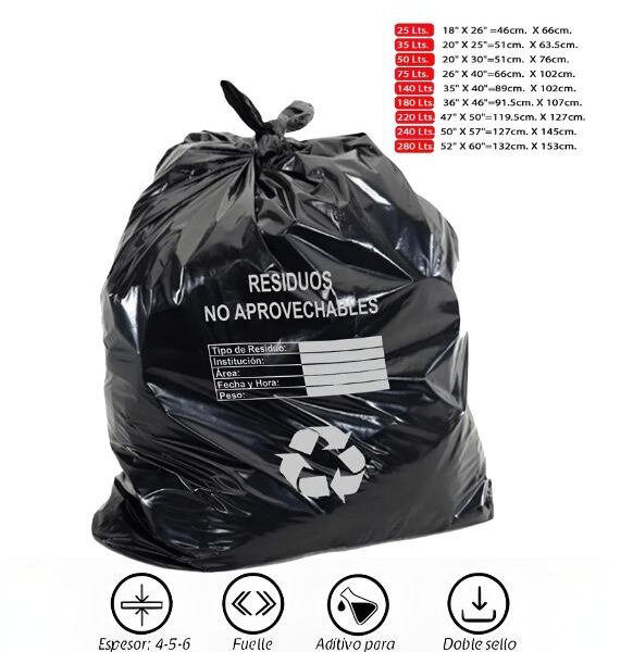 Bolsa Polietileno/ Baja Densidad_75 Lt/Negro_60cm*90cm*72.6 micras_Paq*100uni