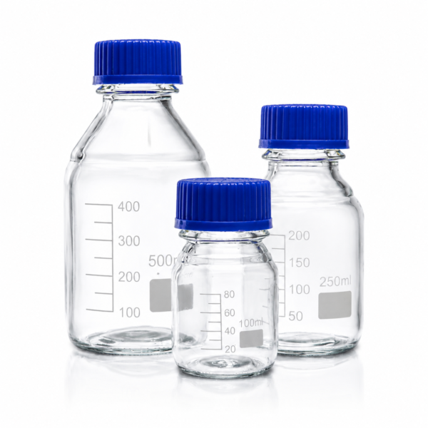 BOTELLA GRADUADA DE VIDRIO CON TAPA AZUL PARA REACTIVOS BOROSILICATO 3.3 DE 1000ml CAJA X 100Uni - GIARDINO