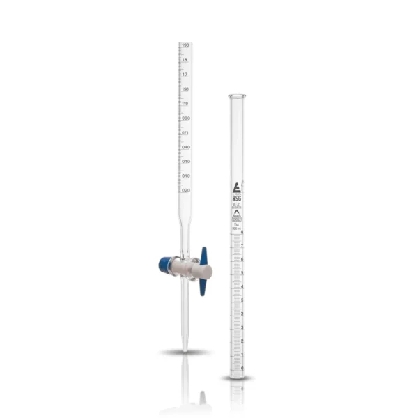 BURETA GRADUADA DE VIDRIO GRADO A CON TAPA DE TEFLON BOROSILICATO 3.3 DE 10ml CAJA X 100Uni - GIARDINO